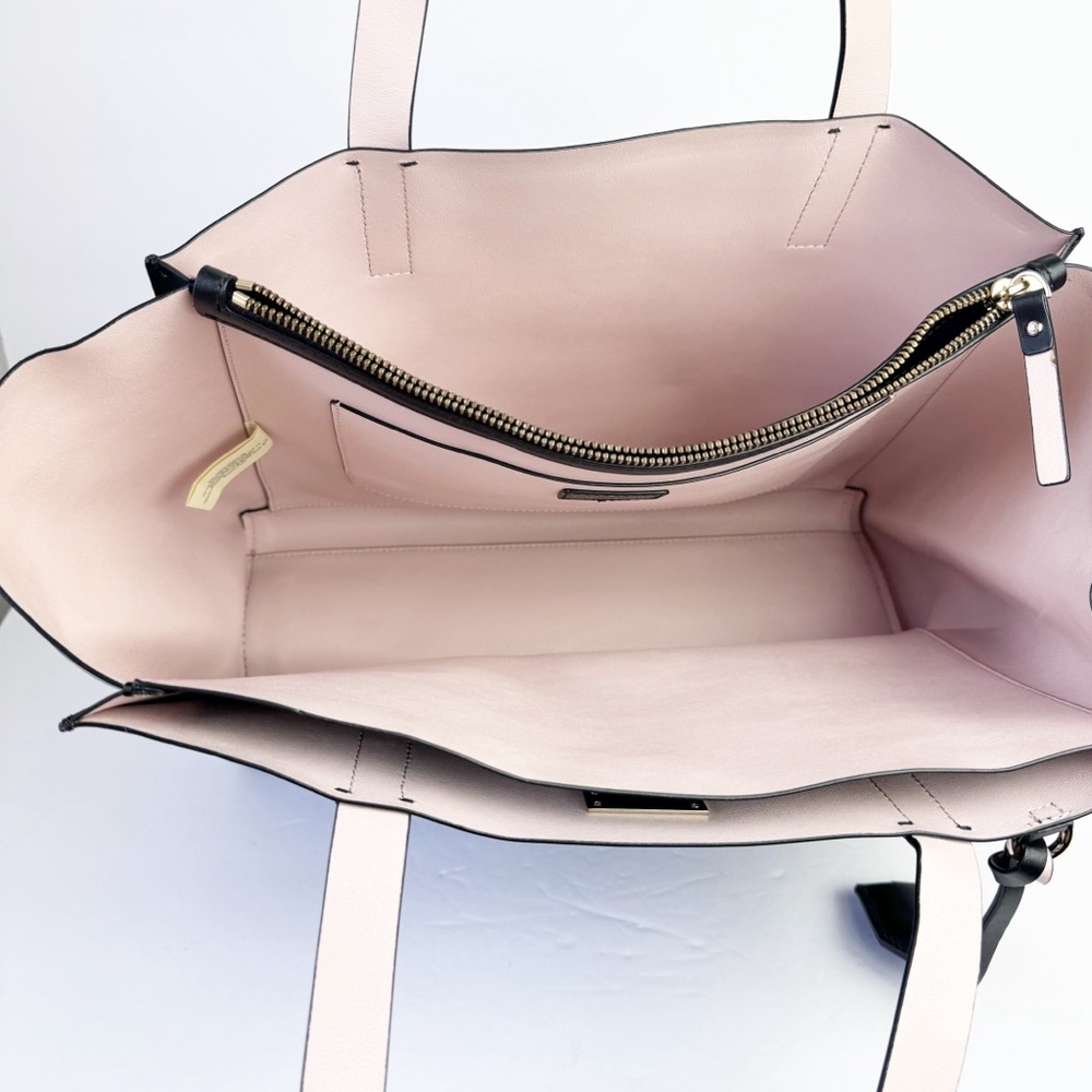 Kate Spade Black Pale Pink Leather Large Work Tote Bag 12x14 - Picture 3 of 16